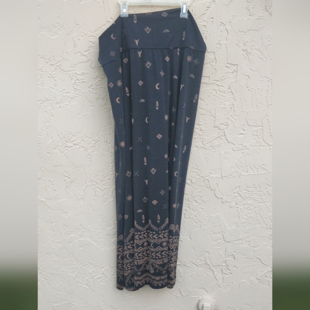 Black Fold over Southwestern Maxi Skirt